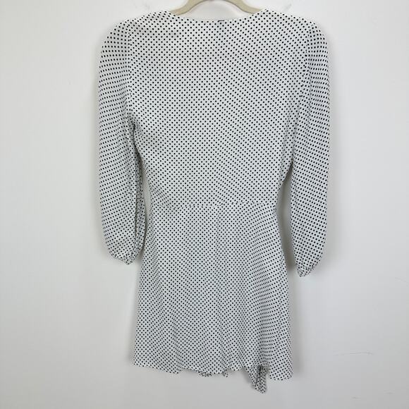 Zara Polka Dot Mini Wrap Romper White Black Ruffle Viscose Long Sleeve XS - Picture 7 of 12